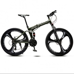 BSWL Folding Mountain Bike 27 Variable Three Cutter Wheel Speed Adult Off-Road Mountain Bike Men And Women Bicycle Folding Variable Speed Double Shock Absorber Student Racing, Army Green, 24