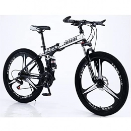 BBZZ Folding Mountain Bike 3 Knife Integrated Wheel Folding Mountain Bike, 26-Inch Spoke Wheel, 21 / 24 / 27 / 30 Speed, Disc Brake, Multiple Colors. (Top Configuration), Black And White, 24 speed