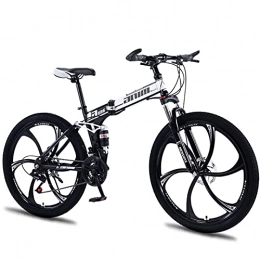BBZZ Folding Mountain Bike 6 Knife Integrated Wheel Folding Mountain Bike, 26-Inch Spoke Wheel, 21 / 24 / 27 / 30 Speed, Disc Brake, Multiple Colors. (Top Configuration), Black And White, 27 speed