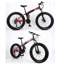 ACDRX Folding Mountain Bike ACDRX All-Terrain Mountain Bikes Folding 26 Inch 24 Speed Gears, Fat Tire Bike Double Disc Brake Dual Suspension Frame, Bicycles High Carbon Steel, Beach Mountain Trail Bicycle, black and red