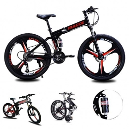 Acptxvh Bike Acptxvh Mountain Bike for Men Women, Folding Lightweight Aluminum Full Suspension Frame Bicycle, 21 / 24 / 27-Speed, Three Wheel Cruiser Dual Disc Brake, Black, 26inch 24speed
