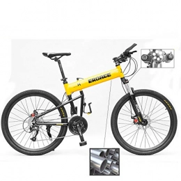 W&TT Folding Mountain Bike Adult 26 Inch Folding Mountain Bike SHIMANO M610 30 Speed Off-road Bicycle with Disc Brake and Shock Absorber, Full Aluminum Alloy Frame and 5.5CM Wide Tire, Yellow