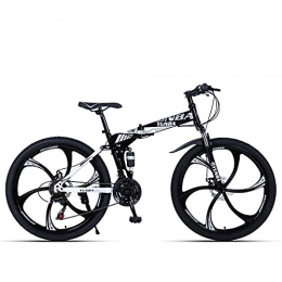 T-NJGZother Folding Mountain Bike Adult Bicycle, Folding Shock Absorbing Disc Brake Mountain Bike 24 Inch / 26 Inch Speed Student Car-Black And White_26 Inch 30 Speed，Gears Bicycle
