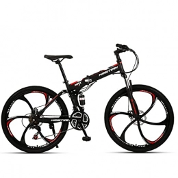AZXV Bike Adult Foldable Mountain Bike Full Suspension Dual Disc Brakes Mountain Bike 26-Inch Wheels，21 / 24 / 27 Speed Drivetrain，soft Tail Frame，Hydraulic Disc Brakes，Adjustabl black red-21