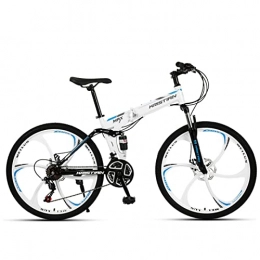 AZXV Bike Adult Foldable Mountain Bike Full Suspension Dual Disc Brakes Mountain Bike 26-Inch Wheels，21 / 24 / 27 Speed Drivetrain，soft Tail Frame，Hydraulic Disc Brakes，Adjustabl white blue-21