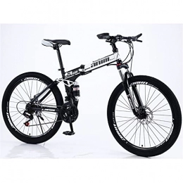 BBZZ Bike Adult Folding Mountain Bike, 26-Inch Spoke Wheels, 21 / 24 / 27 / 30 Speed, Disc Brake, Multiple Colors (Top Configuration), Black And White, 21 speed