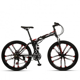 AZXV Folding Mountain Bike Adult Folding Mountain Bike Full Suspension Dual Disc Brakes Mountain Bike ，21 / 24 / 27 Speed Drivetrain，26-Inch Wheels，soft Tail Frame，Hydraulic Disc Brakes，Adjustable black red-21