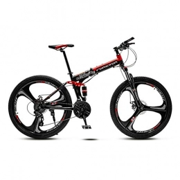 ACDRX Bike Adult Folding Mountain Bikes 26 Inch with Front Suspension for Men / Women, 21 Speed Mountain Trail Bicycle, Adjustable Seat & Mechanical Dual Disc Brakes, black red