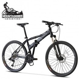 FHKBK Folding Mountain Bike Adult Folding Mountain Bikes 26 Inch with Front Suspension for Men / Women, 27 Speed Hardtail Mountain Trail Bicycle, Adjustable Seat & Mechanical Dual Disc Brakes, Black