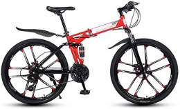Suge Bike Adult Mountain Bike 26" Full Suspension 21 Speed Mens Womans Folding Mountain Bike Bicycle Men Women City Commuter Bicycle, Perfect for Road Or Dirt Trail Touring (Color : Red)