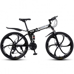 Adult Mountain Bike,26 Inch Variable Speed Folding High Carbon Steel Frame Shock Absorber Dual Disc Brakes Bike,Black,24 speed