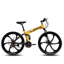  Folding Mountain Bike Adult Mountain Bike, 26 inch Wheels, Mountain Trail Bike High Carbon Steel Folding Outroad Bicycles, 21-Speed Bicycle Full Suspension MTB Gears Dual Disc Brakes Mountain Bicycle (Yellow)