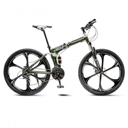 BEIGOO Folding Mountain Bike Adult Mountain Bike, Full Suspension Folding Bicycle, 26 Inch Variable Speed Dual Disc Brakes Student Bike Portable Easy Install-21Speed-Green A