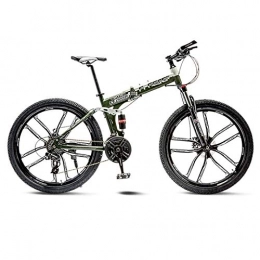 Adult Mountain Bike,Full Suspension Folding Bicycle,26 Inch Variable Speed Dual Disc Brakes Student Bike Portable Easy Install-30Speed-Green B
