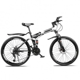 Asdf Bike Adult mountain bike- Mountain Bike Folding Bikes, 26''30-Speed Double Disc Brake Full Suspension Anti-Slip, Lightweight Aluminum Frame, Suspension Fork (Color : White, Size : B)