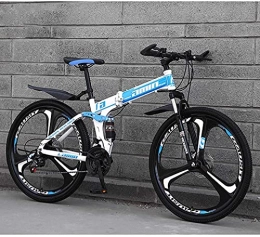 Asdf Bike Adult mountain bike- Mountain Bike Folding Bikes, 26In 21-Speed Double Disc Brake Full Suspension Anti-Slip, Lightweight Aluminum Frame, Suspension Fork, Blue, B