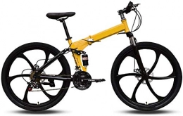 HFM Bike Adult Mountain Bikes, Mountain Bicycle 26 Inch Steel Carbon Mountain Trail Bike High Carbon Steel Full Suspension Frame Folding Bicycles, Yellow