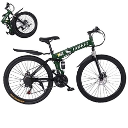 Adult Road Racing Bike Mountain Bikes 26in Folding Mountain Bike, 21 Speed Carbon Steel Mountain Bicycle for Adults,Full Suspension Disc Brake Outdoor MTB (Green)