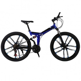 N/Y Folding Mountain Bike Adult Teens Mountain Bikes, 26 Inch Mountain Trail Bike High Carbon Steel Full Suspension Frame Bicycles 21 Speed Gears Mountain Bicycle Aluminum Racing Outdoor Cycling MTB Bikes (Blue)
