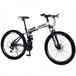 AZXV Bike Adults Folding Mountain Bike Full Suspension High-Carbon Steel MTB Bicycle， 21 / 24 / 27 / 30 Speed，26 Inch Wheels，Mechanical Dual Disc Brake Non-Slip MTB Bikes，Multiple C black white-24