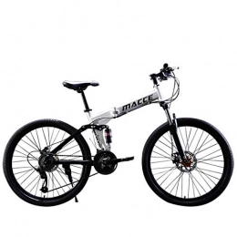 TTW Folding Mountain Bike Adults Mountain Bike 21 / 24 / 27 Speeds Off-road Double Shock Absorption Bicycle 24 / 26 Inch High Carbon Soft Tail Folding Bicycle with Dual Disc Brakes, White, C 24 Inch 24S