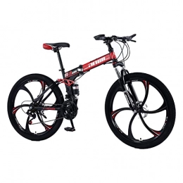 AZXV Bike Adults Mountain Bike Full Suspension High-Carbon Steel Foldable MTB Bicycle， Mechanical Dual Disc Brake Non-Slip，21 / 24 / 27 / 30 Speed，26 Inch Wheels 6-Spoke，Multiple Co black red-27