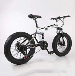 AFDK Bike AFDK Snow Bike Folding MTB 20" 21 24 27 Speed Double Disc Mountain Fat Bicycle Suspension Steel Frame 4" Tire Aluminum Wheel, Black and White, 24 Speed