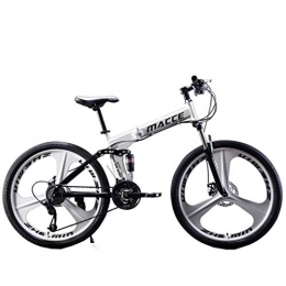 AGT Bike AG&T26-Inch Wheels Folding Mountain Bike 21-Speed Double Disc Brakes Full Suspension Brakes Mountain Bikes Adult Bike White