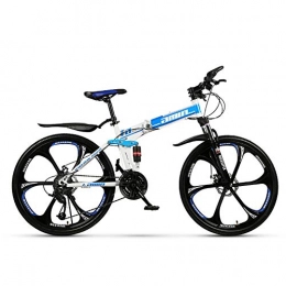 AI-QX Folding Mountain Bike AI-QX Eurobike Bicycle 26'' Mountain Bike 21 Speed Dual Disc Brake Spoke Wheels Bike, Blue