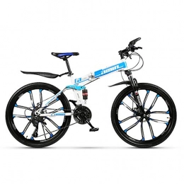 AI-QX Folding Mountain Bike AI-QX Full Suspension Mountain Bike 21 Speed Bicycle 26 inches Boy / Girl MTB Disc Brakes Bicycle Folding Bike, Blue, 10Knife