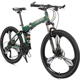 AI-QX Folding Mountain Bike AI-QX Speeds Mountain Bikes Bicycles Sports Leisure Synthetic Material Mountain Disc Brake Bike, Green