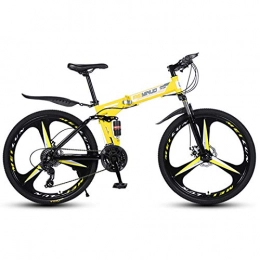 Alapaste Folding Mountain Bike Alapaste Durable Firm Safety Reliable High-carbon Steel Bike, Front And Rear Dual Disc Brake Bike, 34.1 Inch 27 Speed Low Noise Foldable Mountain Bike-Yellow 34.1 inch.27 speed