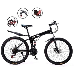 All-Purpose Folding Mountain Bike All-Purpose 27 Speed ​​City Folding Bike, Compact Mountain Bicycle with Adjustable Seat, Durable High Carbon Frame Pedal Car for Travel Work Out, Black, A