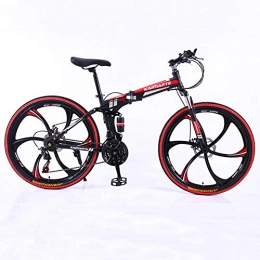 Hxl Folding Mountain Bike All Terrain Mountain Bike Folding Men's Off-road Bike Full Suspension High Carbon Steel Frame Double Disc Brake 26 Inches 21 24 27 Variable Speed Bicycle, Black, 27 speed