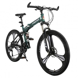 AMAIRS Bike AMAIRS Folding Mountain Bike, 26" Three-Spoke Integrated Wheel Road Bike 27-Speed Dual-Disc Brake All-Terrain Bike Suitable for Adult Outdoor Riding, Green