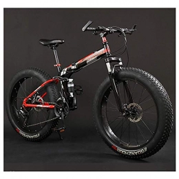 AMITD Folding Mountain Bike AMITD Adult Mountain Bikes, Foldable Frame Fat Tire Dual-Suspension Mountain Bicycle, High-carbon Steel Frame, All Terrain Mountain Bike, 24" Red, 7 Speed
