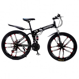 ANJING Folding Mountain Bike ANJING 21 Speed Folding Lightweight Mountain Bike with High-carbon Steel Frame, Double Disc Brakes, and 24 / 26 Inch Wheels, Black, 26inch