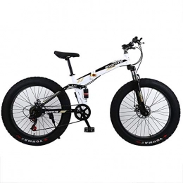 ANJING Folding Mountain Bike ANJING Folding Mountain Bike, 24in Fat Tires Snowmobile Bicycle with Double Disc Brake and Fork Rear Suspension, White Black, 24 Speed