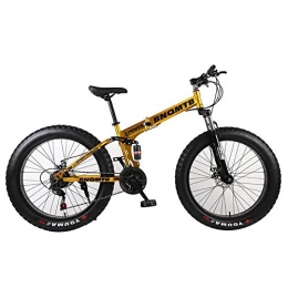 ANJING Folding Mountain Bike ANJING Mountain Bike 26 Inch 4.0 Fat Tire 24 Speeds Beach Snow Bicycle with Dual Suspension and Double Disc Brake, Yellow, 24Inch