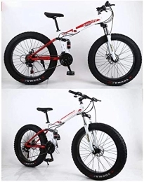 Aoyo Folding Mountain Bike Aoyo Mountain Bikes, Folding, Bicycles, Beach, 26 Inch 24 Speed Gears, Mountain Trail Bicycle, All-Terrain, High Carbon Steel, Fat Tire, Bike, Double Disc Brake, Dual Suspension Frame, (Color : White and red)