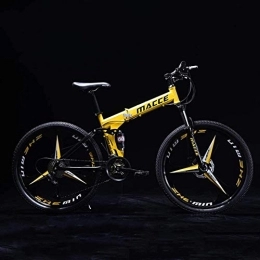 Aoyo Folding Mountain Bike Aoyo Mountain Bikes, Folding High Carbon Steel Frame 24 Inch Variable Speed Double Shock Absorption Three Cutter Wheels Foldable Bicycle, Suitable (Color : Yellow)