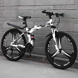 AUKLM Folding Mountain Bike AUKLM Comfort Bikes Aerobic exercise Folding Mountain Bikes Mens, 24 / 26 Inch Wheels Mountain Trail Bike, 21 / 24 / 27 Variable Speed Carbon Steel Shock Absorber With Dual Disc Brakes,