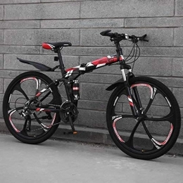 AXWT Folding Mountain Bike AXWT Bicycle Red Pattern Double Shock Absorber Bike Thickened Carbon Steel Folding Frame 21 / 24 / 27 Variable Speed Mountain Off-road Bicycle Size 24 / 26 Inch Bicycle Young Men And Women Riding