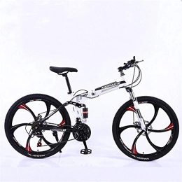 AXXWXX Foldable mountain bike 26 inch / 24 inch variable speed adult bicycle mountain bike double disc brake soft tail carbon steel off-road outdoor city cycling travel-white_26 inch 21 speed