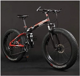 AYHa Folding Mountain Bike AYHa Adult Mountain Bikes, Foldable Frame Fat Tire Dual-Suspension Mountain Bicycle, High-Carbon Steel Frame, All Terrain Mountain Bike, 20" Red, 30 Speed