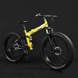 AYHa Bike AYHa Adult Mountain Bikes, Foldable Frame Fat Tire Dual-Suspension Mountain Bicycle, High-Carbon Steel Frame, All Terrain Mountain Bike, 20" Yellow, 24 Speed
