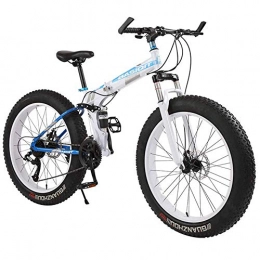 AZYQ Folding Mountain Bike AZYQ Adult Mountain Bikes, Foldable Frame Fat Tire Dual-Suspension Mountain Bicycle, High-Carbon Steel Frame, All Terrain Mountain Bike, 26" Red, 30 Speed, 20" White, 21 Speed