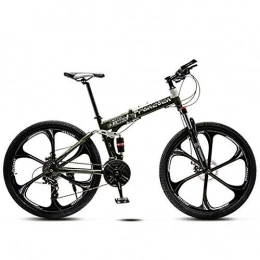 AZYQ Bike AZYQ Folding Mountain Bikes, 26 inch Adult Kids Dual-Suspension Mountain Bicycle, Hydraulic Disc Brake, High-Carbon Steel Frame, White 6 Spokes, 27 Speed, Green 6 Spokes, 24 Speed