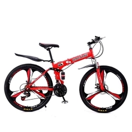 AZYQ Bike AZYQ Mountain Bike Folding Bikes, 27-Speed Double Disc Brake Full Suspension Anti-Slip, Lightweight Aluminum Frame, Suspension Fork, Multiple Colors-24 Inch / 26 inch, Red2, 24 inch