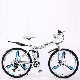 AZYQ Bike AZYQ Mountain Bike Folding Bikes, 27-Speed Double Disc Brake Full Suspension Anti-Slip, Lightweight Aluminum Frame, Suspension Fork, Multiple Colors-24 Inch / 26 inch, White2, 24 inch
